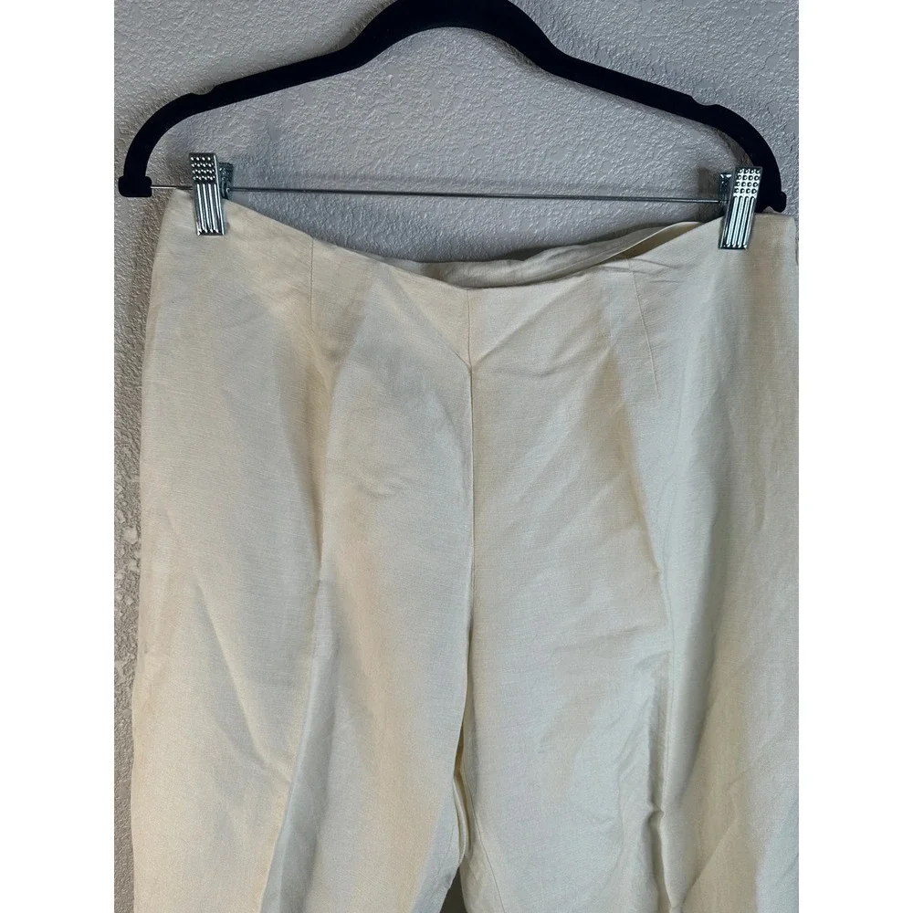 Hearts of Palm Women's Cream Linen Blend Embroidered Pant and Top Set Size 14